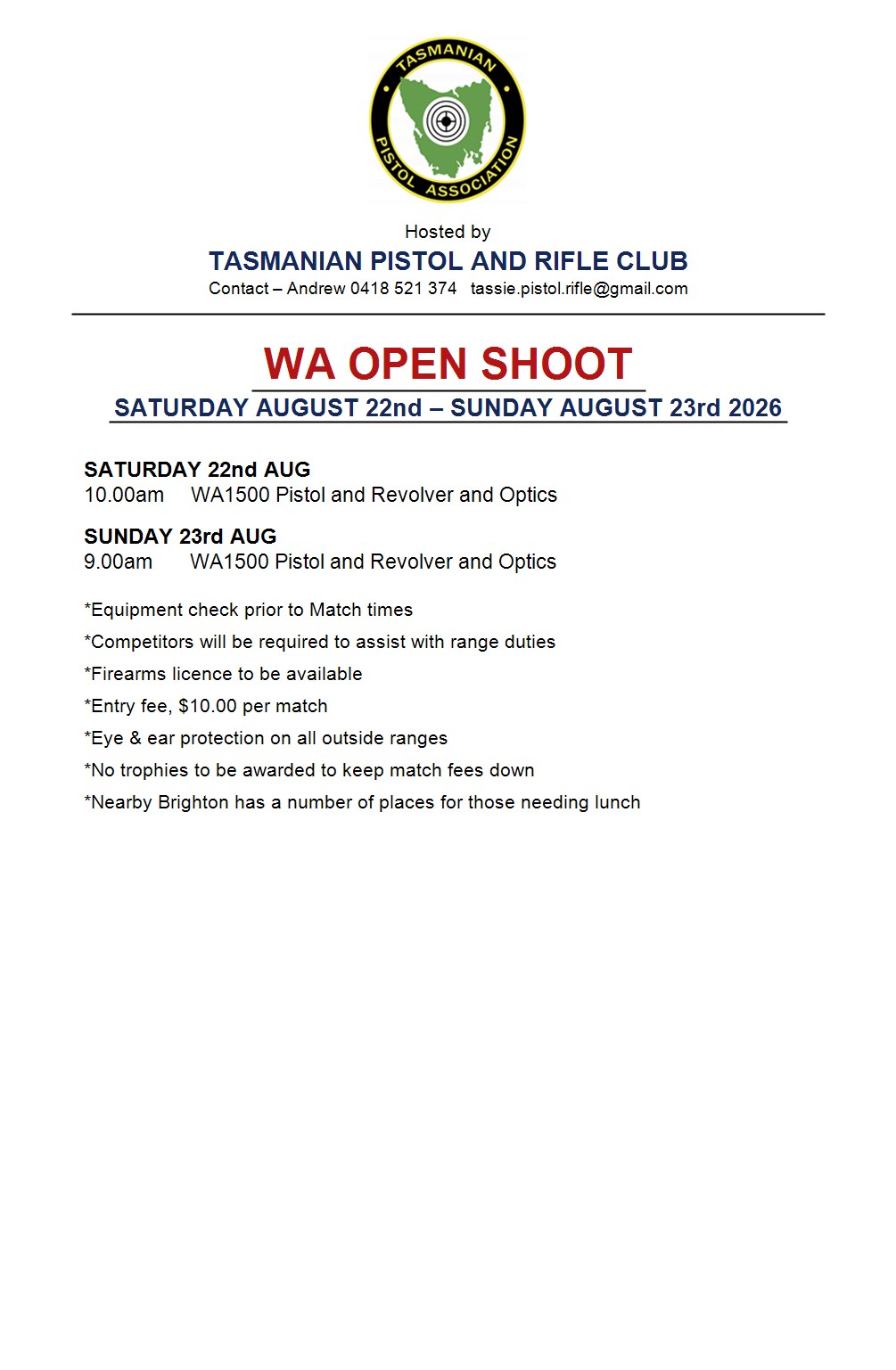 WA Open Shoot August 22-23 2026 - TPRC